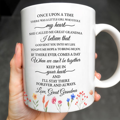 To My Great Granddaughter, Once Upon A Time, Flowers and Hearts - Personalized Custom Coffee Mug - GDT243_MG