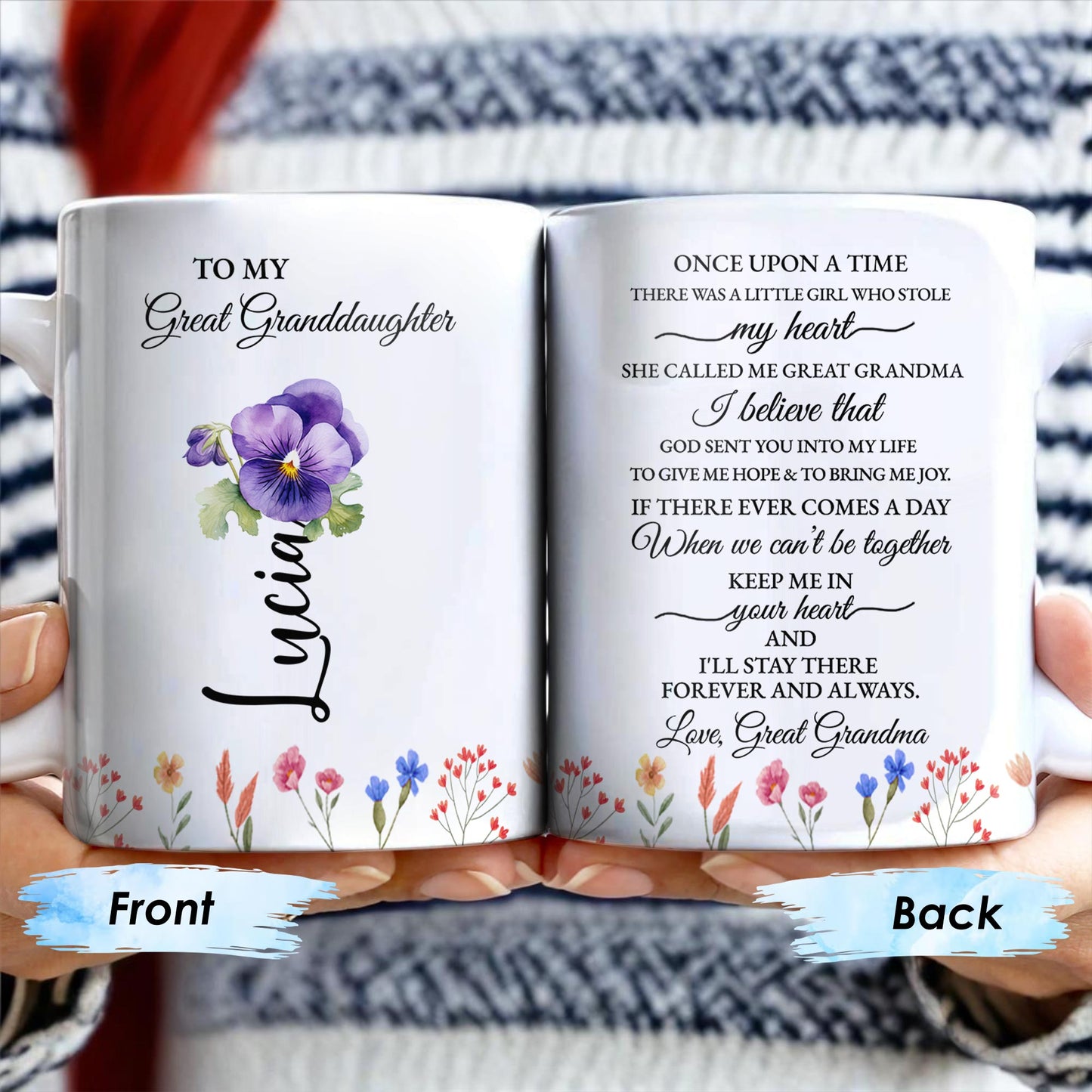 To My Great Granddaughter, Once Upon A Time, Flowers and Hearts - Personalized Custom Coffee Mug - GDT243_MG