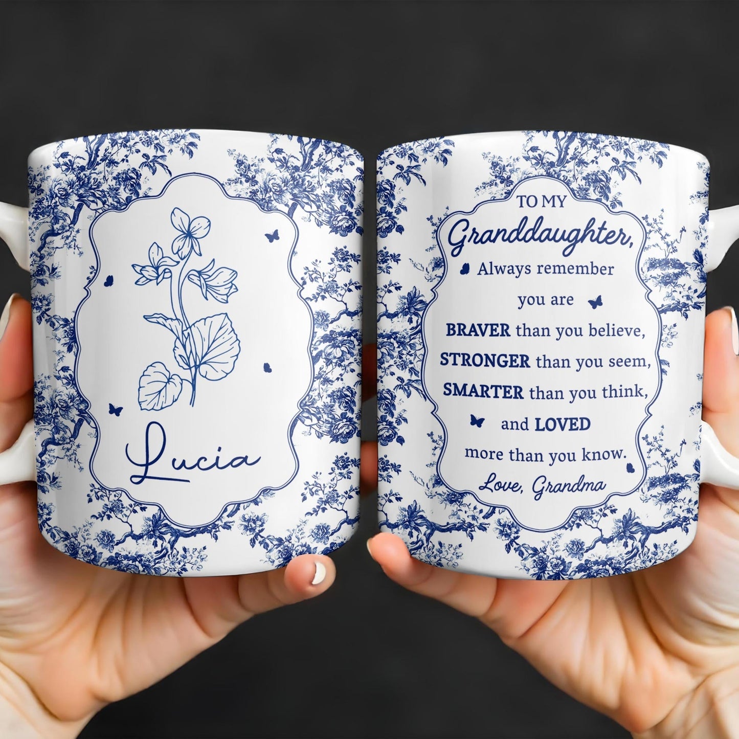 To My Granddaughter, Always Remember You Are Braver Than You Believe, Floral Pattern - Personalized Custom Coffee Mug - GDT295_MG