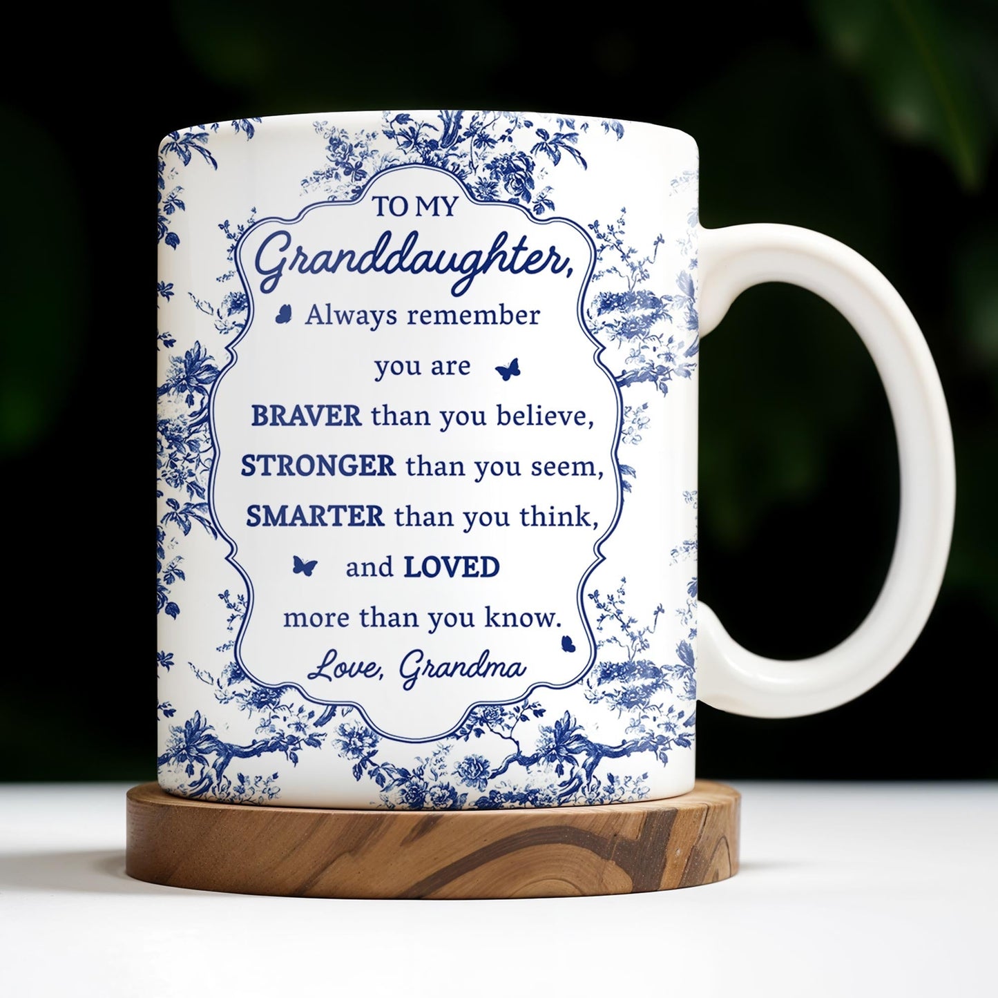 To My Granddaughter, Always Remember You Are Braver Than You Believe, Floral Pattern - Personalized Custom Coffee Mug - GDT295_MG