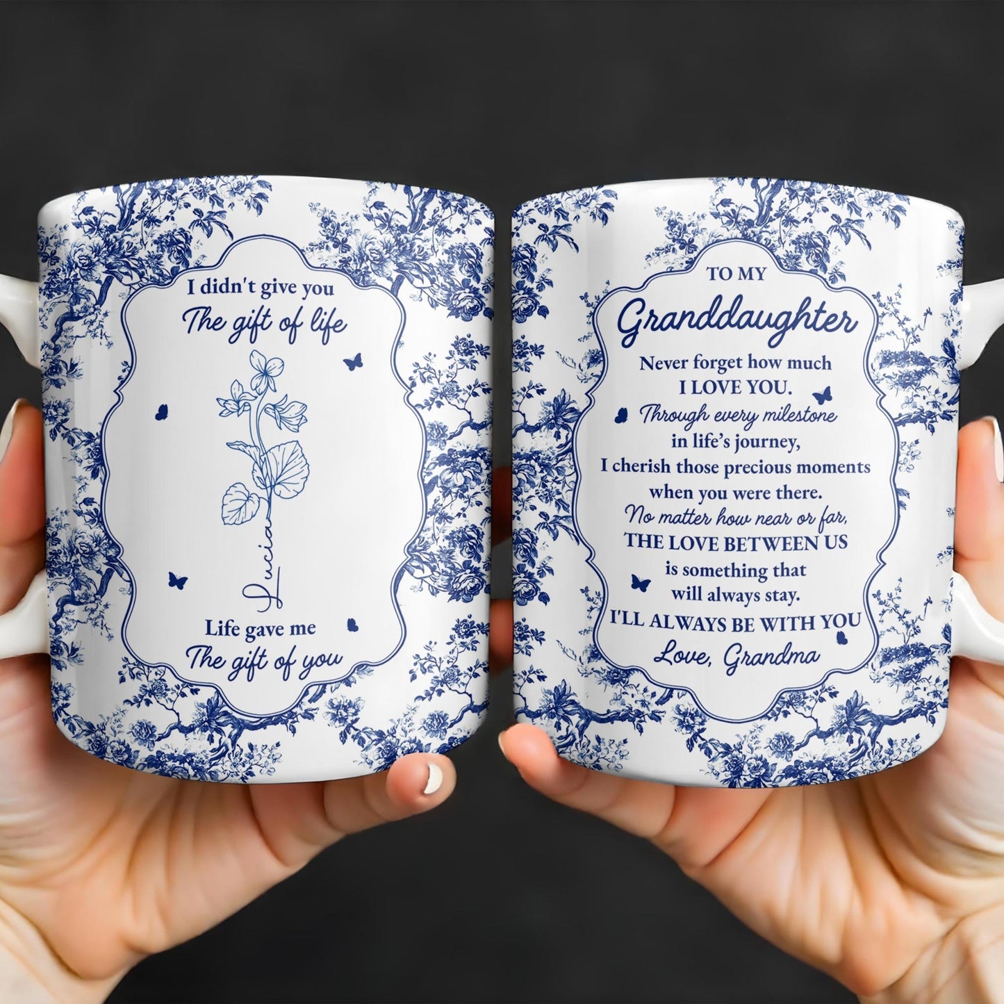 To My Granddaughter, Never Forget How Much I Love You, Flowers And Decorative Borders - Personalized Custom Coffee Mug - GDT296_MG