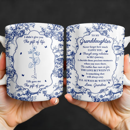 To My Granddaughter, Never Forget How Much I Love You, Flowers And Decorative Borders - Personalized Custom Coffee Mug - GDT296_MG