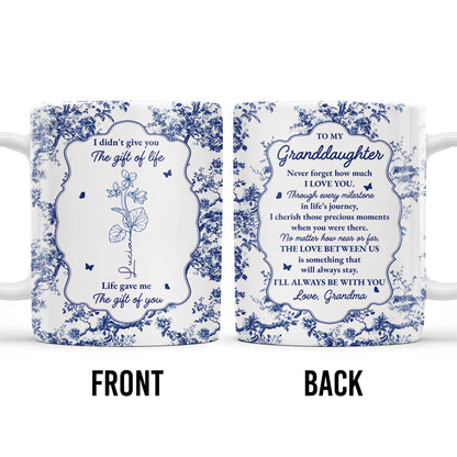 To My Granddaughter, Never Forget How Much I Love You, Flowers And Decorative Borders - Personalized Custom Coffee Mug - GDT296_MG