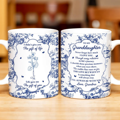 To My Granddaughter, Never Forget How Much I Love You, Flowers And Decorative Borders - Personalized Custom Coffee Mug - GDT296_MG