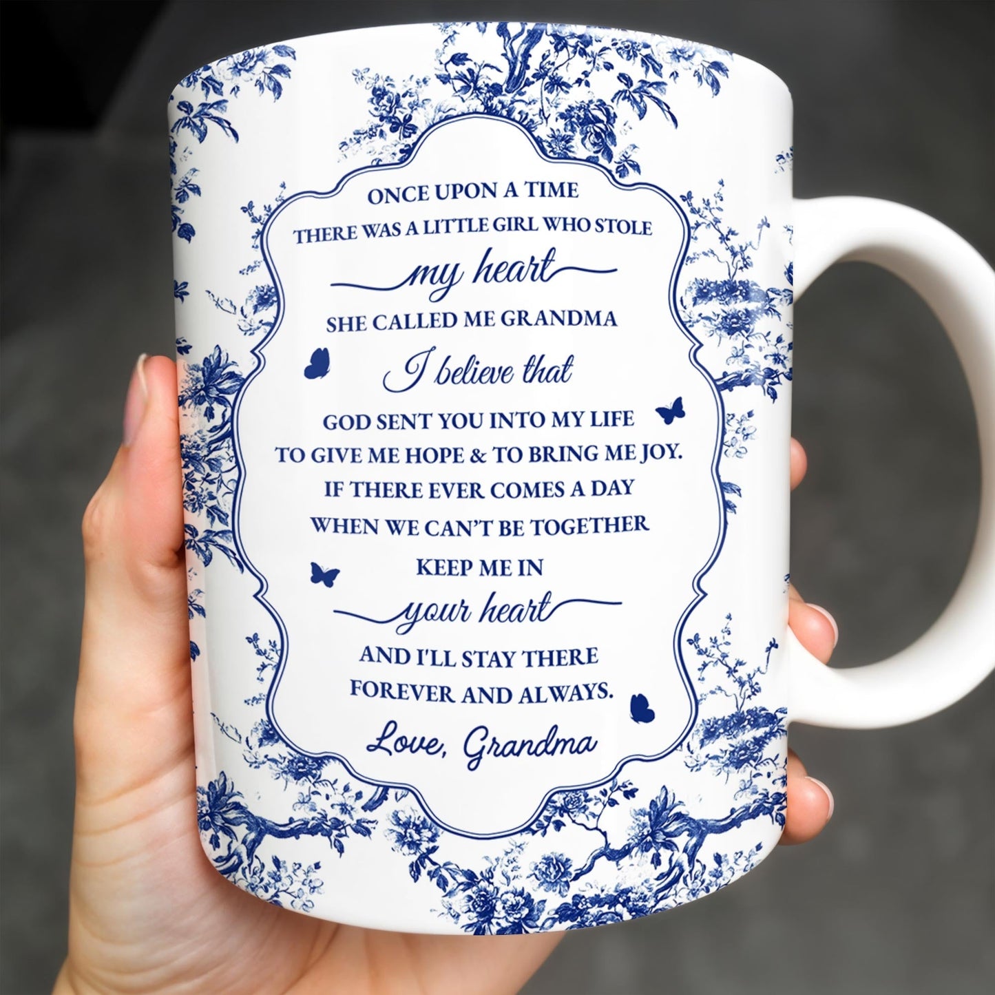 To My Granddaughter, Once Upon A Time There Was A Little Girl Who Stole My Heart, Floral Patterns - Personalized Custom Coffee Mug - GDT297_MG