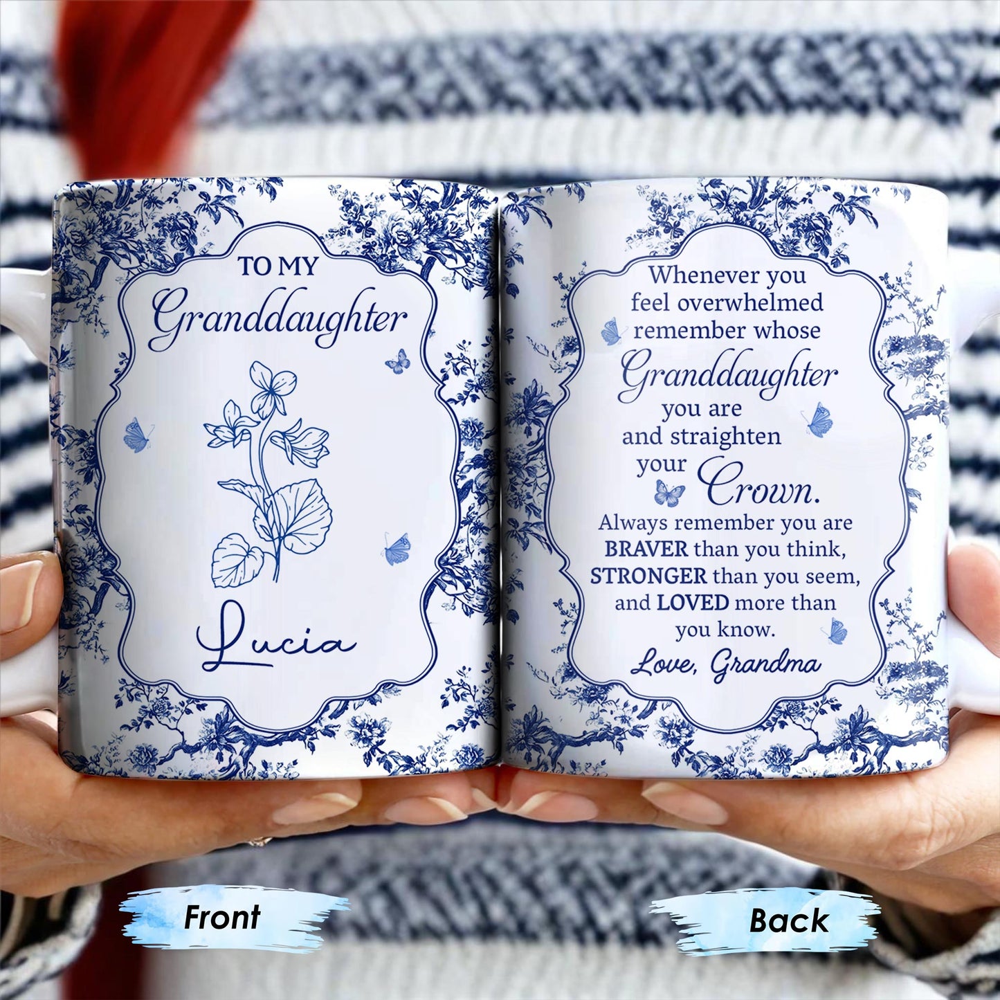 To My Granddaughter, Whenever You Feel Overwhelmed, Flowers And Crown - Personalized Custom Coffee Mug - GDT299_MG