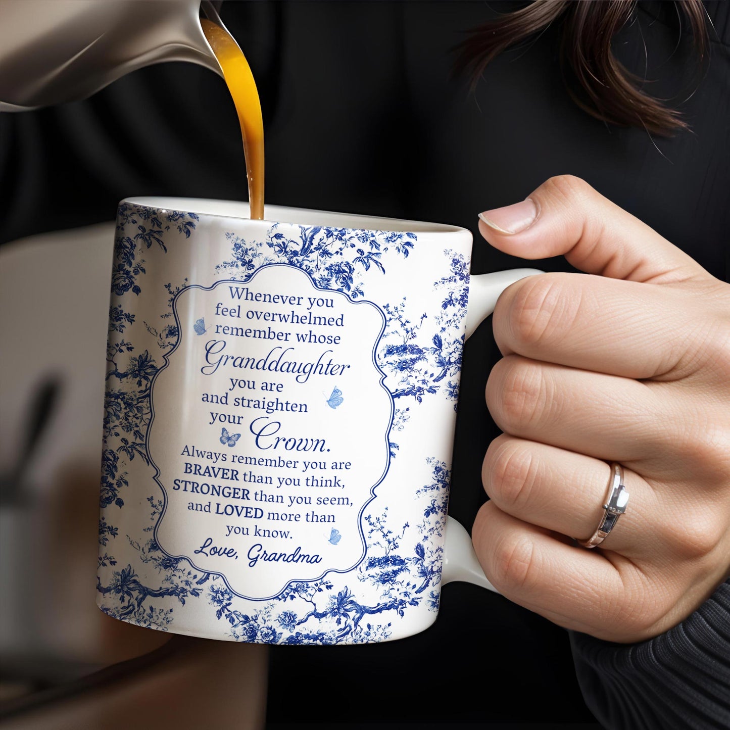 To My Granddaughter, Whenever You Feel Overwhelmed, Flowers And Crown - Personalized Custom Coffee Mug - GDT299_MG