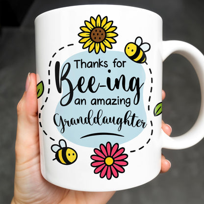 Thanks for Bee-ing an Amazing Granddaughter, Bees and Flowers - Personalized Custom Coffee Mug - GDT310_MG