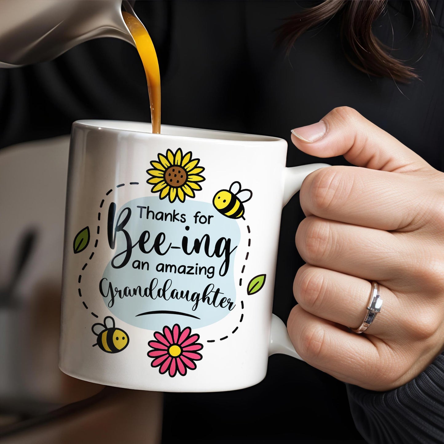 Thanks for Bee-ing an Amazing Granddaughter, Bees and Flowers - Personalized Custom Coffee Mug - GDT310_MG