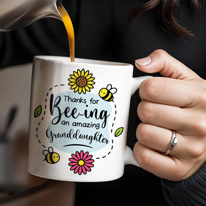 Thanks for Bee-ing an Amazing Granddaughter, Bees and Flowers - Personalized Custom Coffee Mug - GDT310_MG