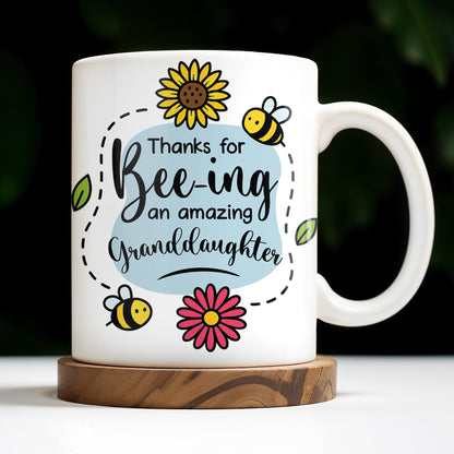 Thanks for Bee-ing an Amazing Granddaughter, Bees and Flowers - Personalized Custom Coffee Mug - GDT310_MG