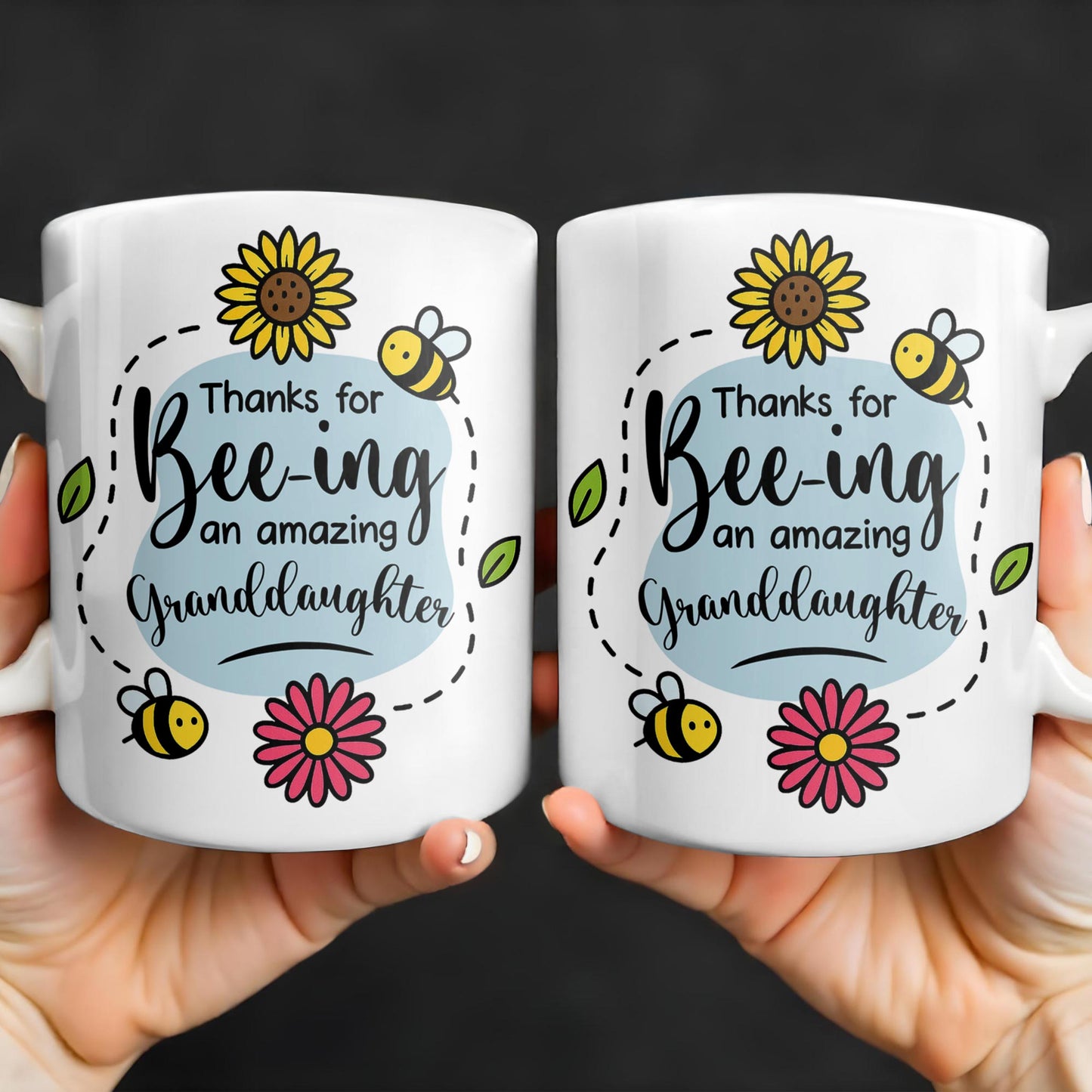 Thanks for Bee-ing an Amazing Granddaughter, Bees and Flowers - Personalized Custom Coffee Mug - GDT310_MG