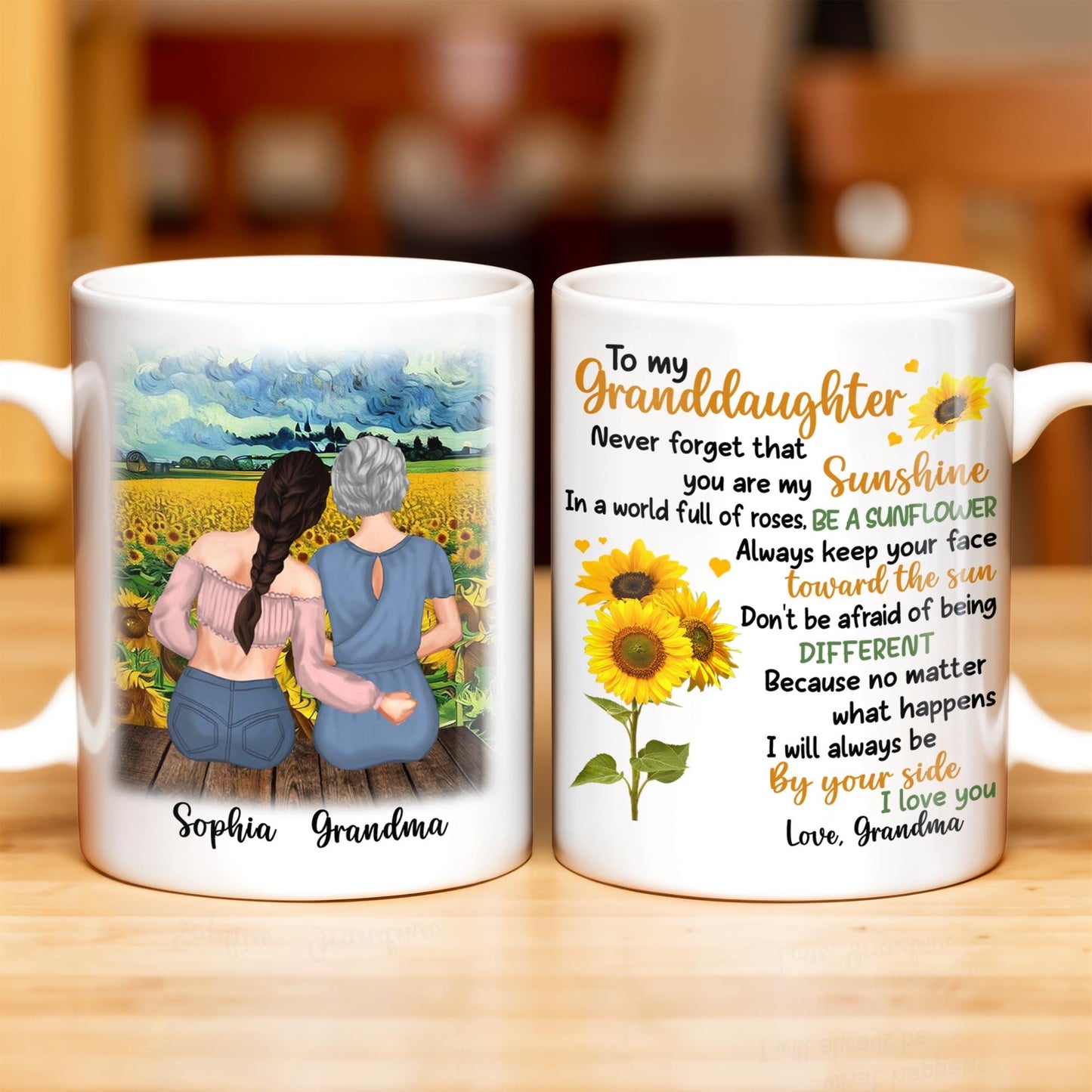 To My Granddaughter You Are My Sunshine Sunflower Mug - Personalized Custom Coffee Mug - GDT322_MG