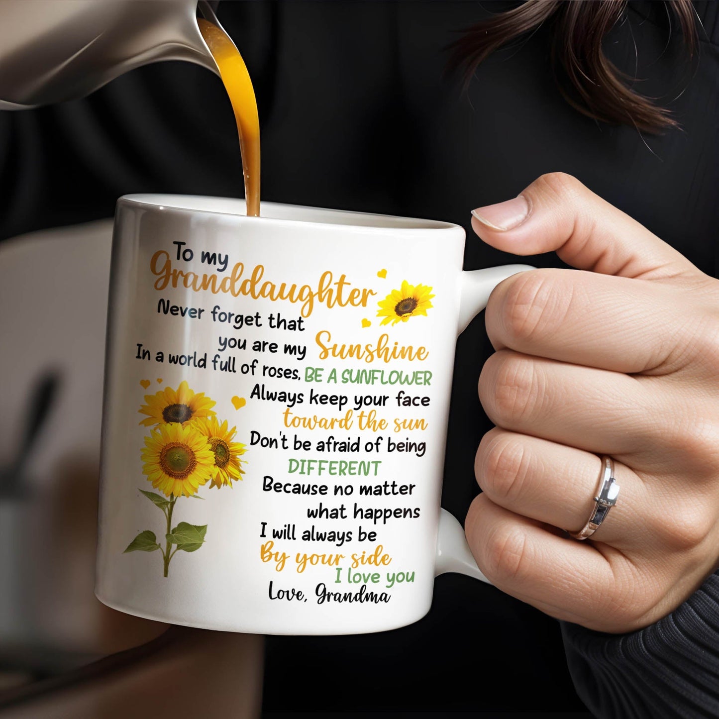 To My Granddaughter You Are My Sunshine Sunflower Mug - Personalized Custom Coffee Mug - GDT322_MG