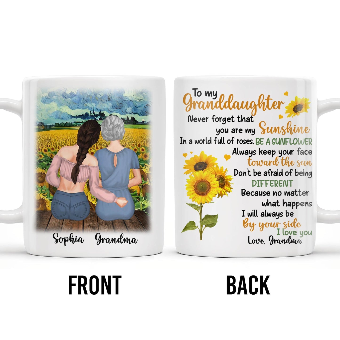 To My Granddaughter You Are My Sunshine Sunflower Mug - Personalized Custom Coffee Mug - GDT322_MG