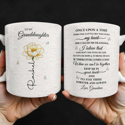 To My Granddaughter, Love Grandma, Beautiful Flower And Butterfly Design - Personalized Custom Coffee Mug - GDT389_MG