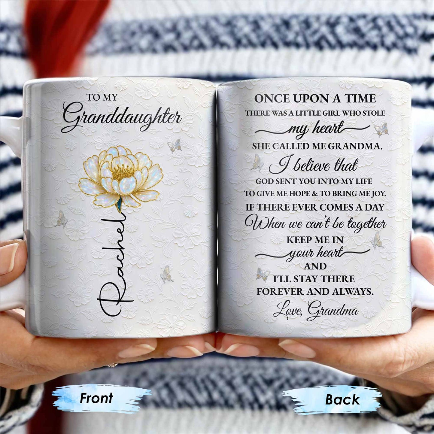 To My Granddaughter, Love Grandma, Beautiful Flower And Butterfly Design - Personalized Custom Coffee Mug - GDT389_MG
