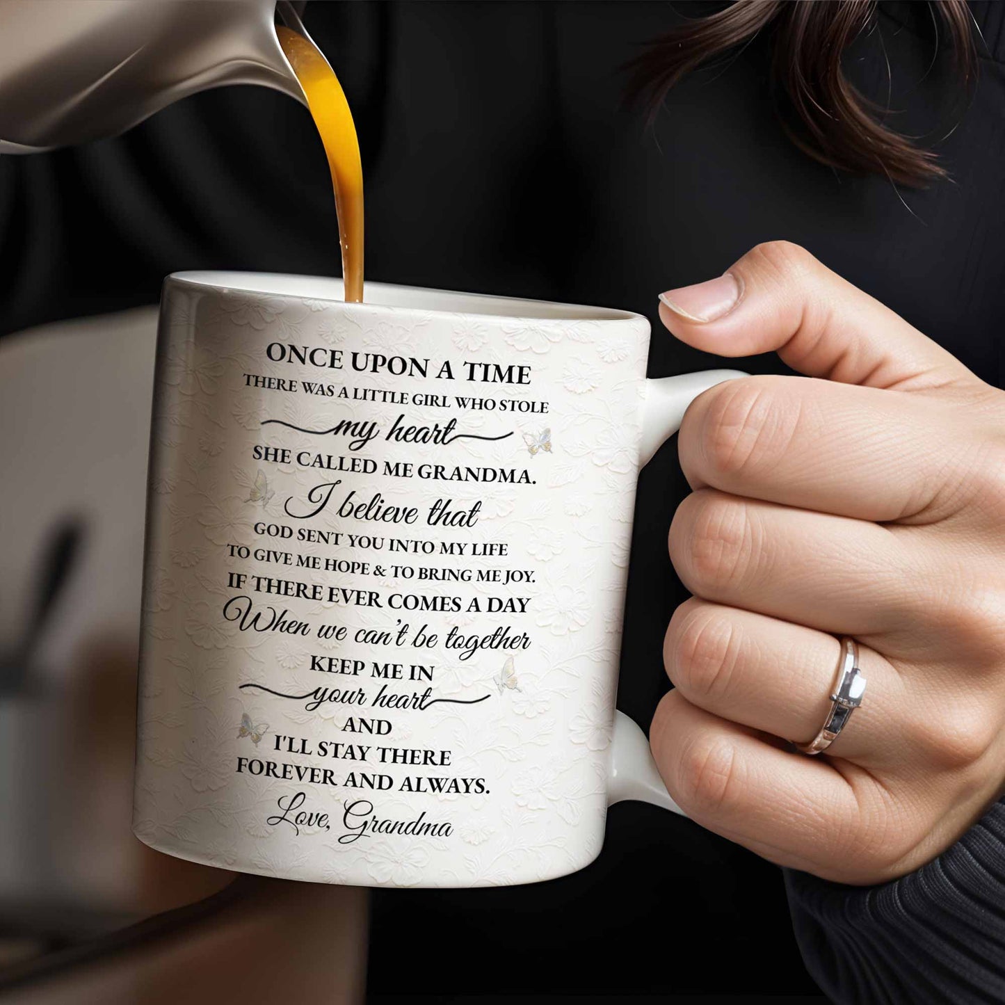 To My Granddaughter, Love Grandma, Beautiful Flower And Butterfly Design - Personalized Custom Coffee Mug - GDT389_MG