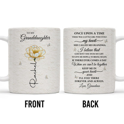 To My Granddaughter, Love Grandma, Beautiful Flower And Butterfly Design - Personalized Custom Coffee Mug - GDT389_MG