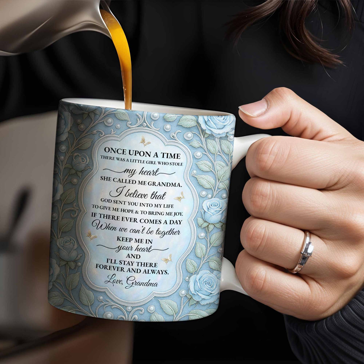 To My Granddaughter, Once Upon A Time, Roses And Butterflies - Personalized Custom Coffee Mug - GDT403_MG