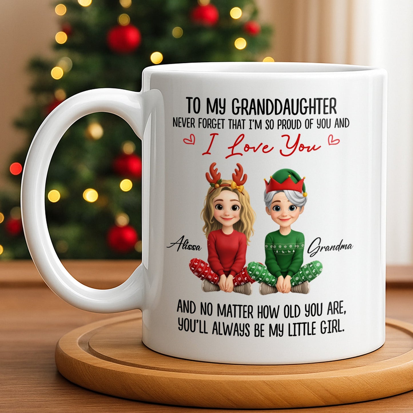 To My Granddaughter, Proud And Loving Message With Christmas Outfits - Personalized Custom Coffee Mug - GDT527_MG