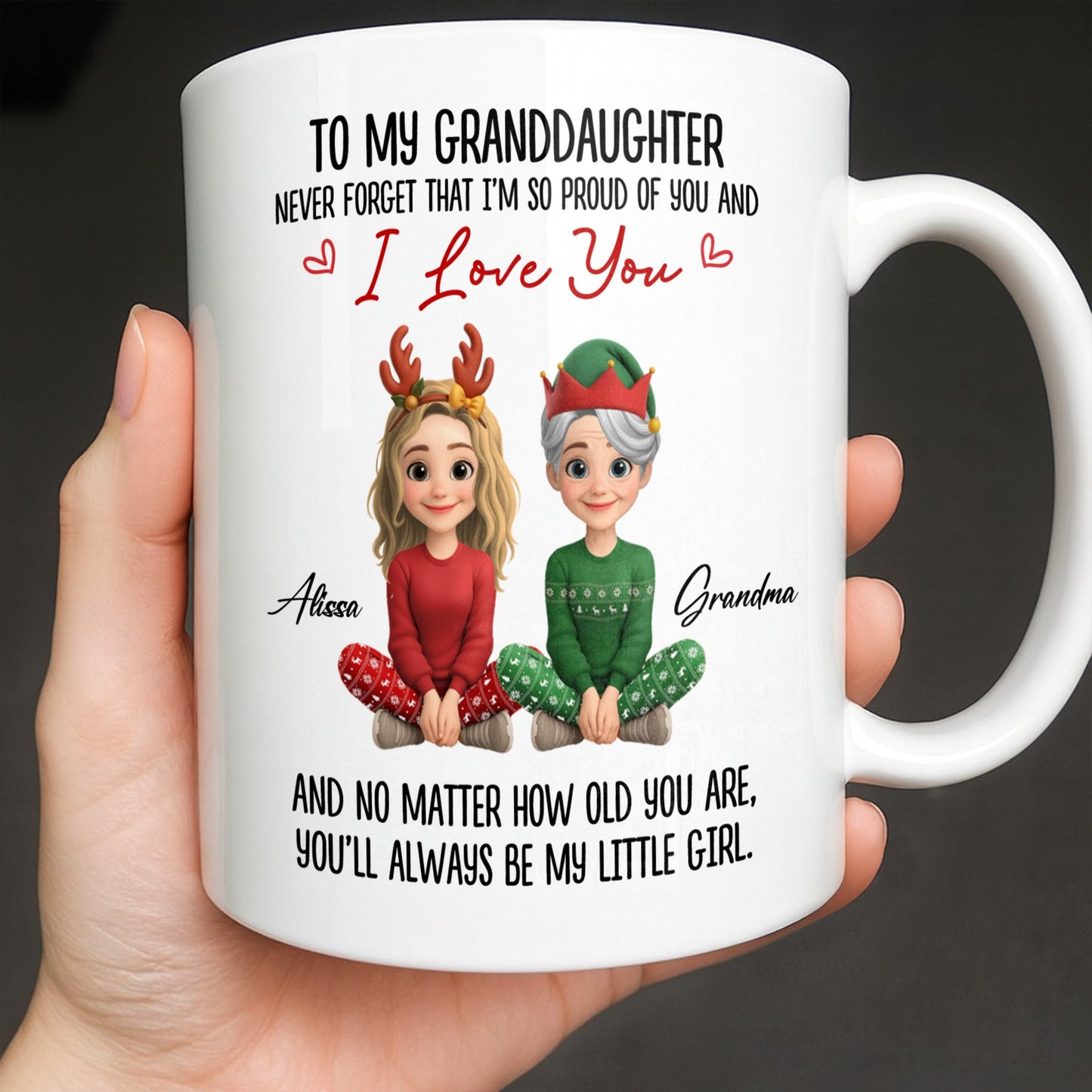 To My Granddaughter, Proud And Loving Message With Christmas Outfits - Personalized Custom Coffee Mug - GDT527_MG