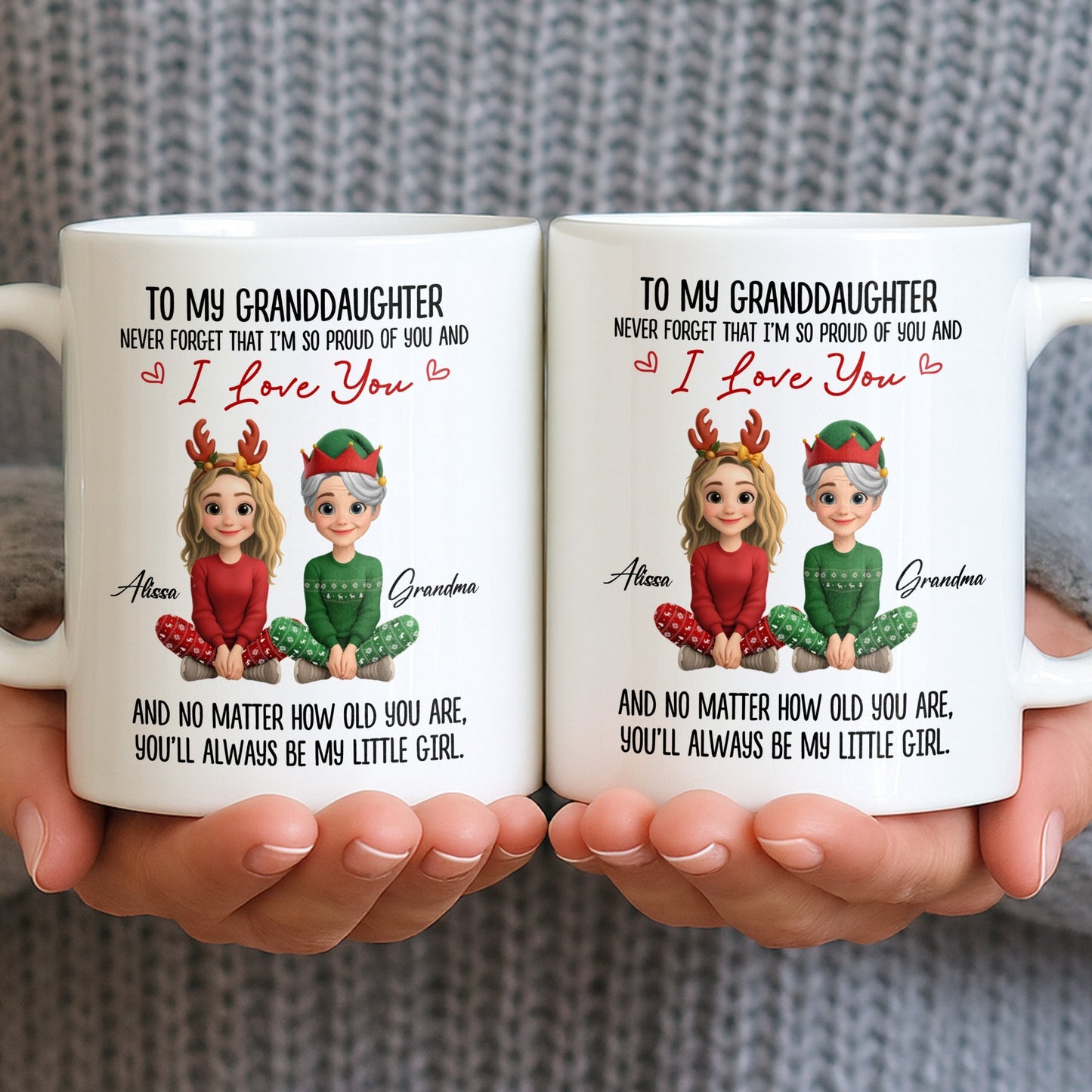 To My Granddaughter, Proud And Loving Message With Christmas Outfits - Personalized Custom Coffee Mug - GDT527_MG