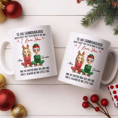 To My Granddaughter, Proud And Loving Message With Christmas Outfits - Personalized Custom Coffee Mug - GDT527_MG