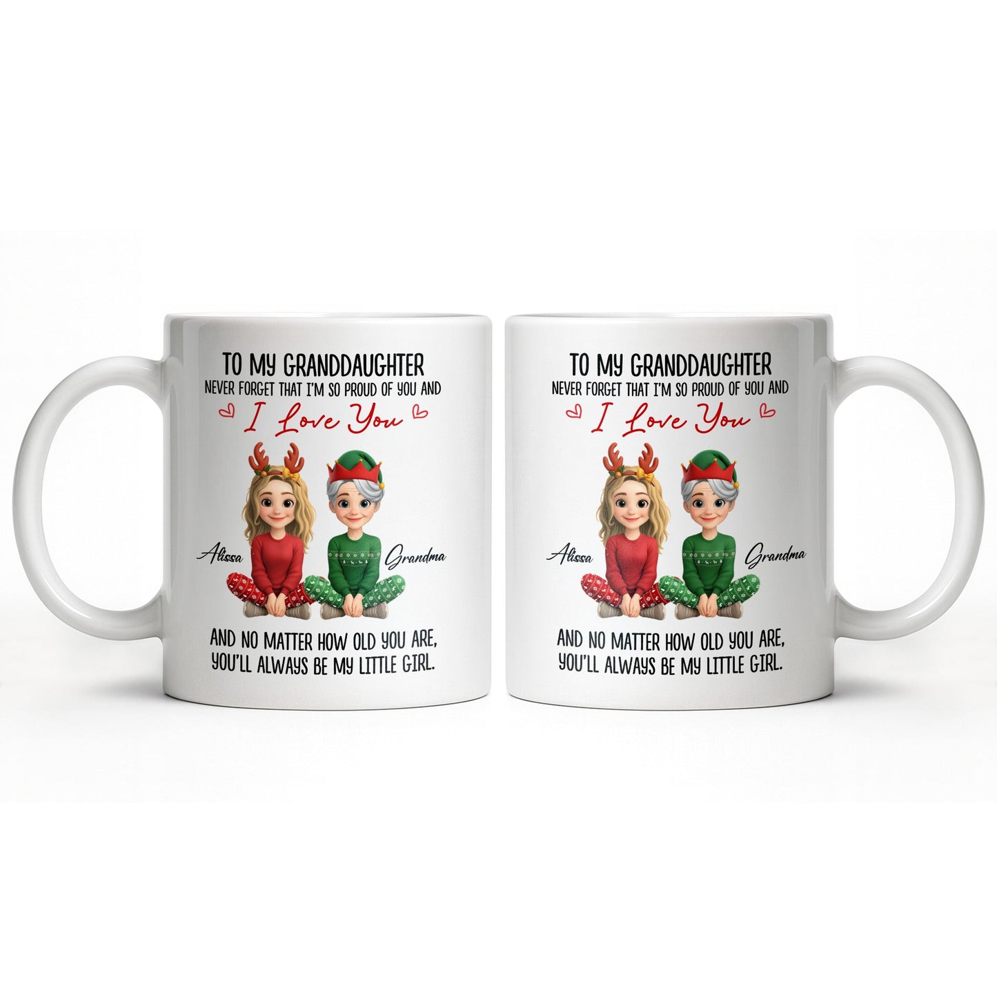 To My Granddaughter, Proud And Loving Message With Christmas Outfits - Personalized Custom Coffee Mug - GDT527_MG