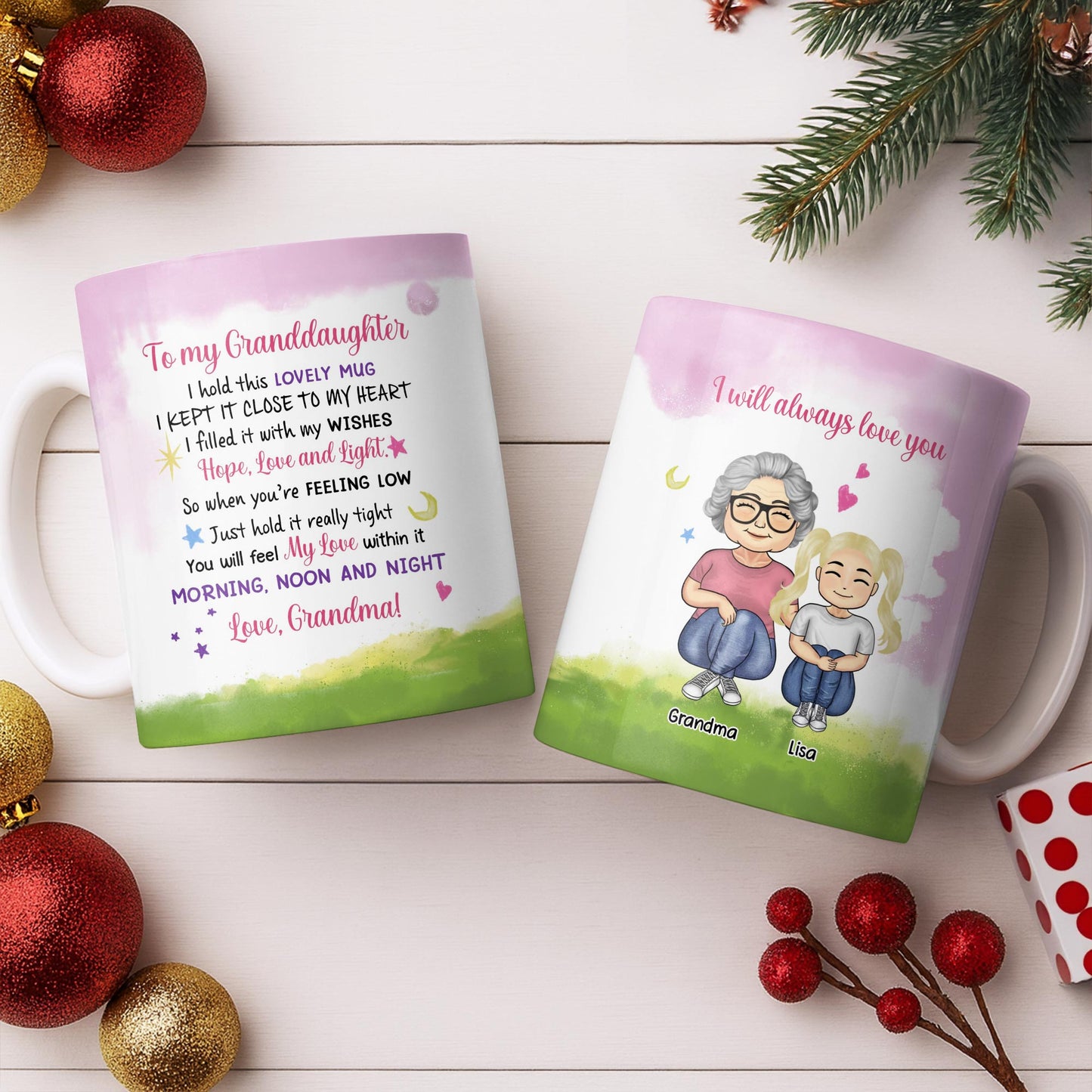 To My Granddaughter Feel My Love Morning Noon And Night - Personalized Custom Coffee Mug - GDT534_MG