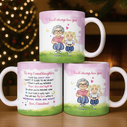 To My Granddaughter Feel My Love Morning Noon And Night - Personalized Custom Coffee Mug - GDT534_MG