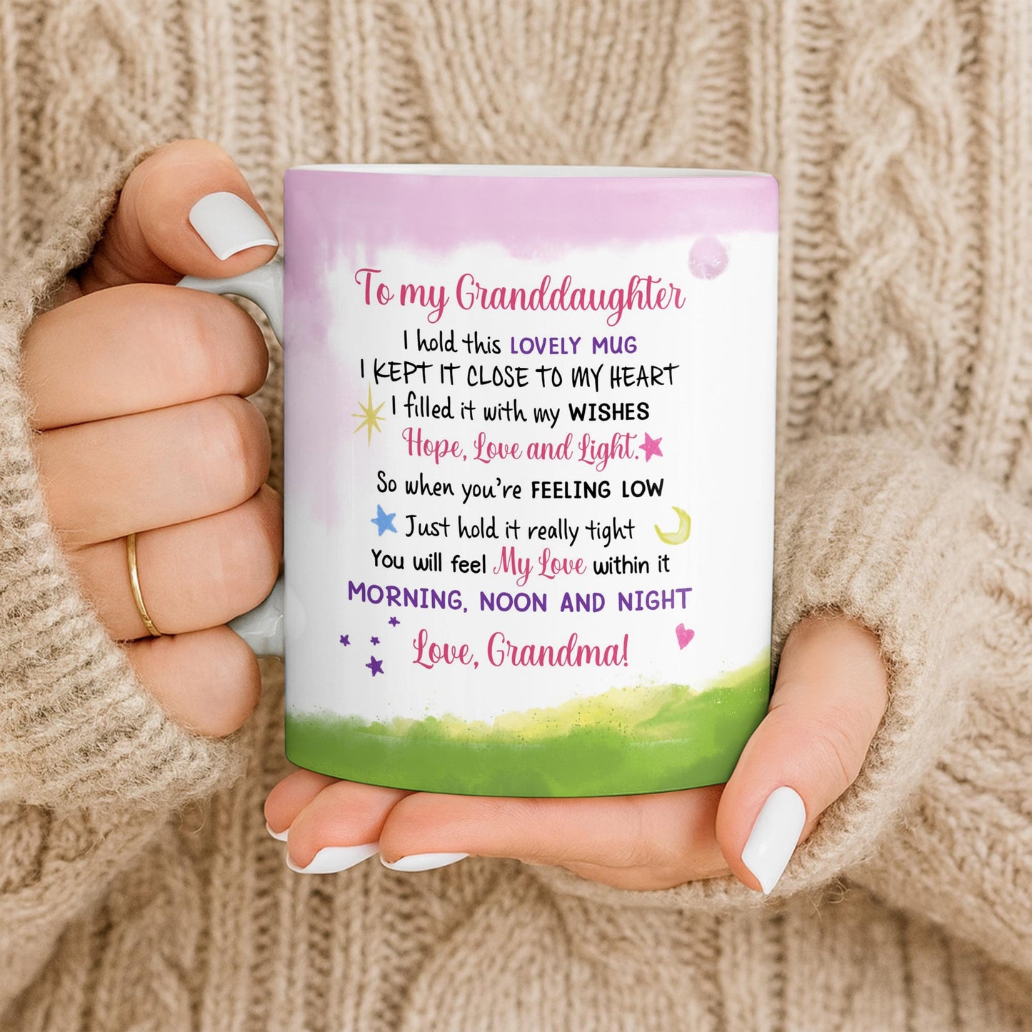 To My Granddaughter Feel My Love Morning Noon And Night - Personalized Custom Coffee Mug - GDT534_MG