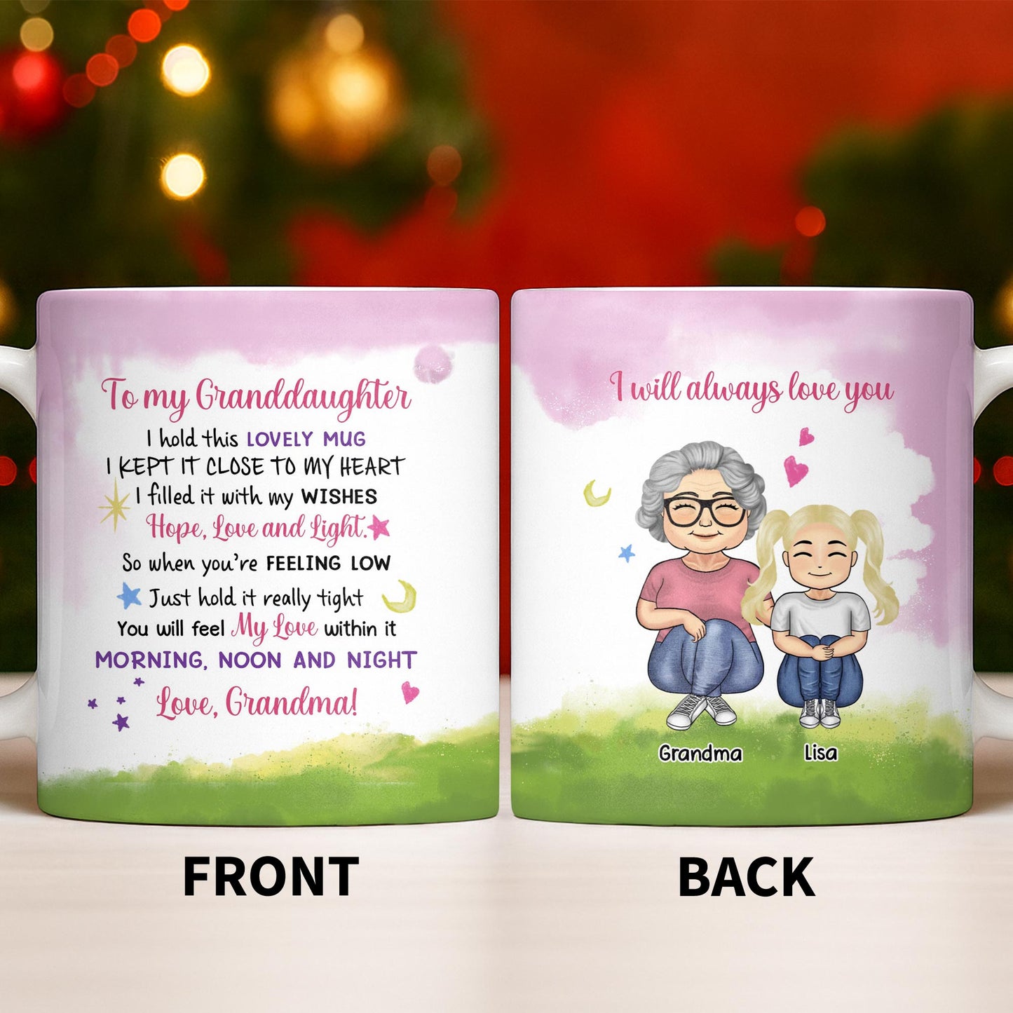 To My Granddaughter Feel My Love Morning Noon And Night - Personalized Custom Coffee Mug - GDT534_MG