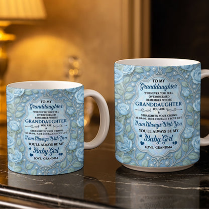To My Granddaughter, Roses and Crowns Design - Personalized Custom Coffee Mug - GDT541_MG