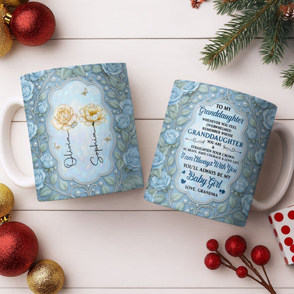 To My Granddaughter, Roses and Crowns Design - Personalized Custom Coffee Mug - GDT541_MG