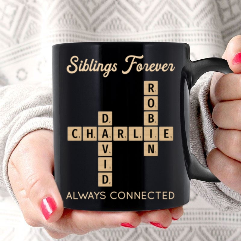 Siblings Forever Always Connected Crossword Puzzle Art Personalized Mug