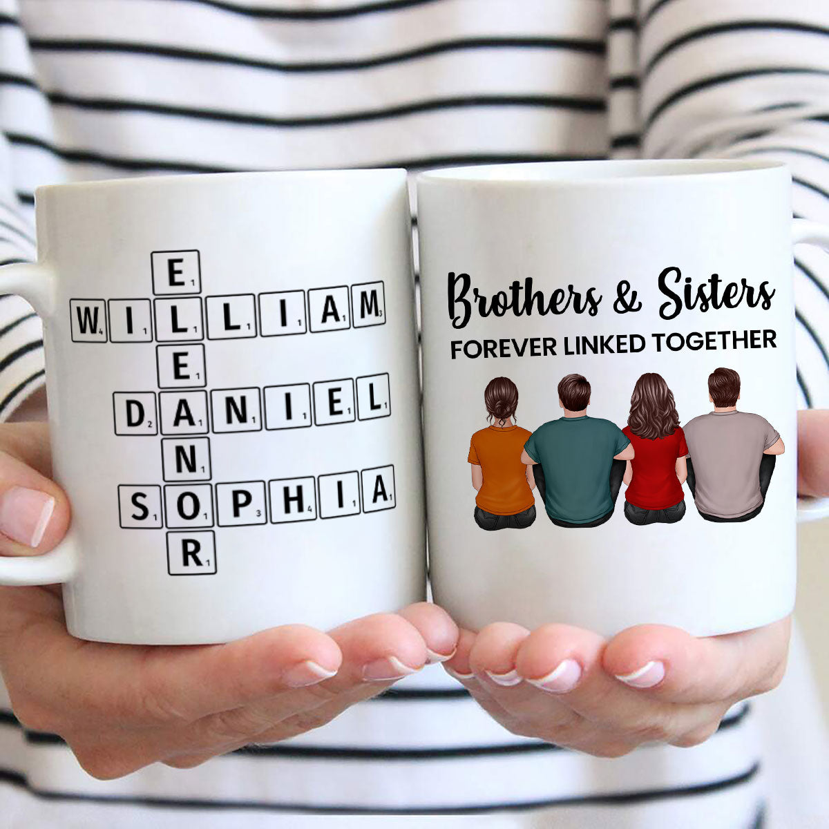 Brothers Sisters Family Linked Together Crossword Puzzle Art Personalized Mug