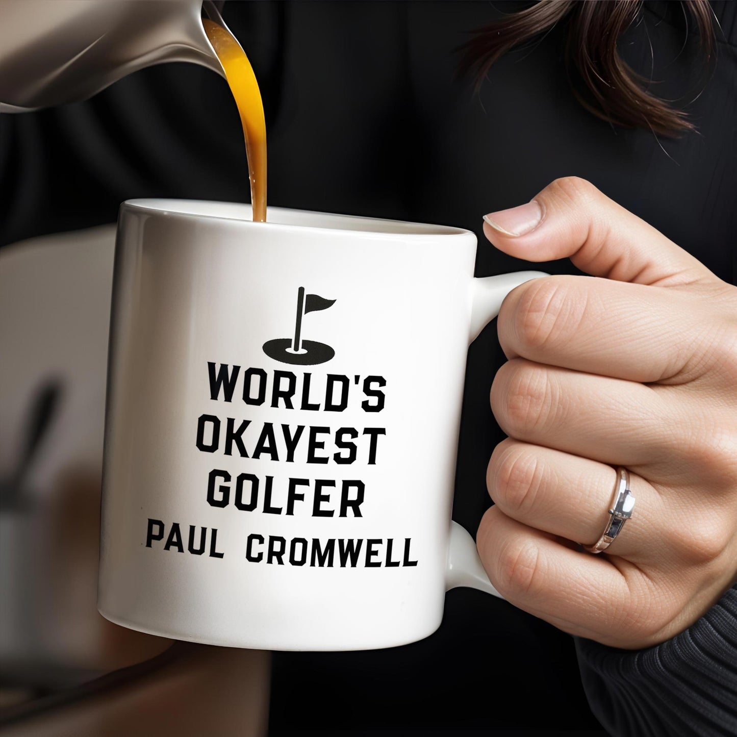 World's Okayest Golfer, Golf Flag and Distressed American Flag - Personalized Custom Coffee Mug - GOLF002_MG