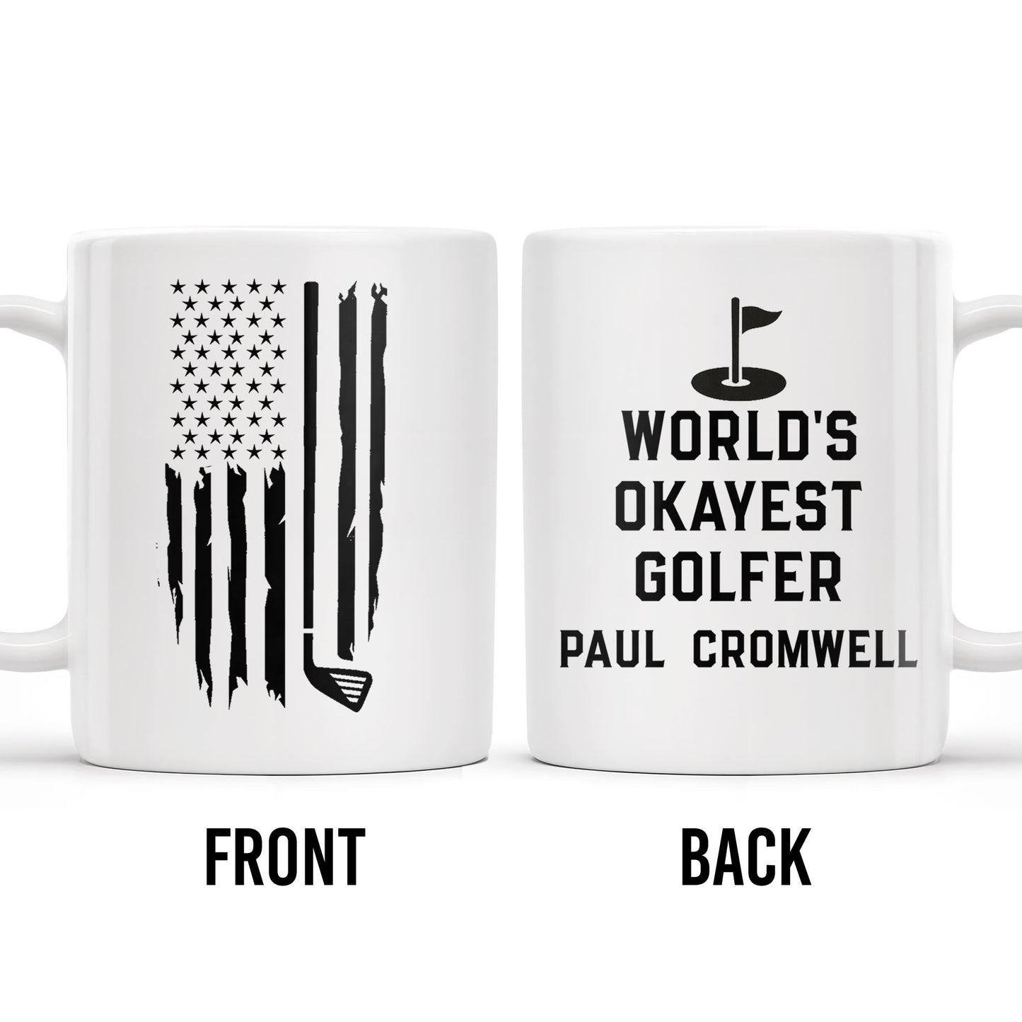 World's Okayest Golfer, Golf Flag and Distressed American Flag - Personalized Custom Coffee Mug - GOLF002_MG