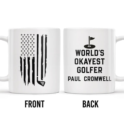 World's Okayest Golfer, Golf Flag and Distressed American Flag - Personalized Custom Coffee Mug - GOLF002_MG