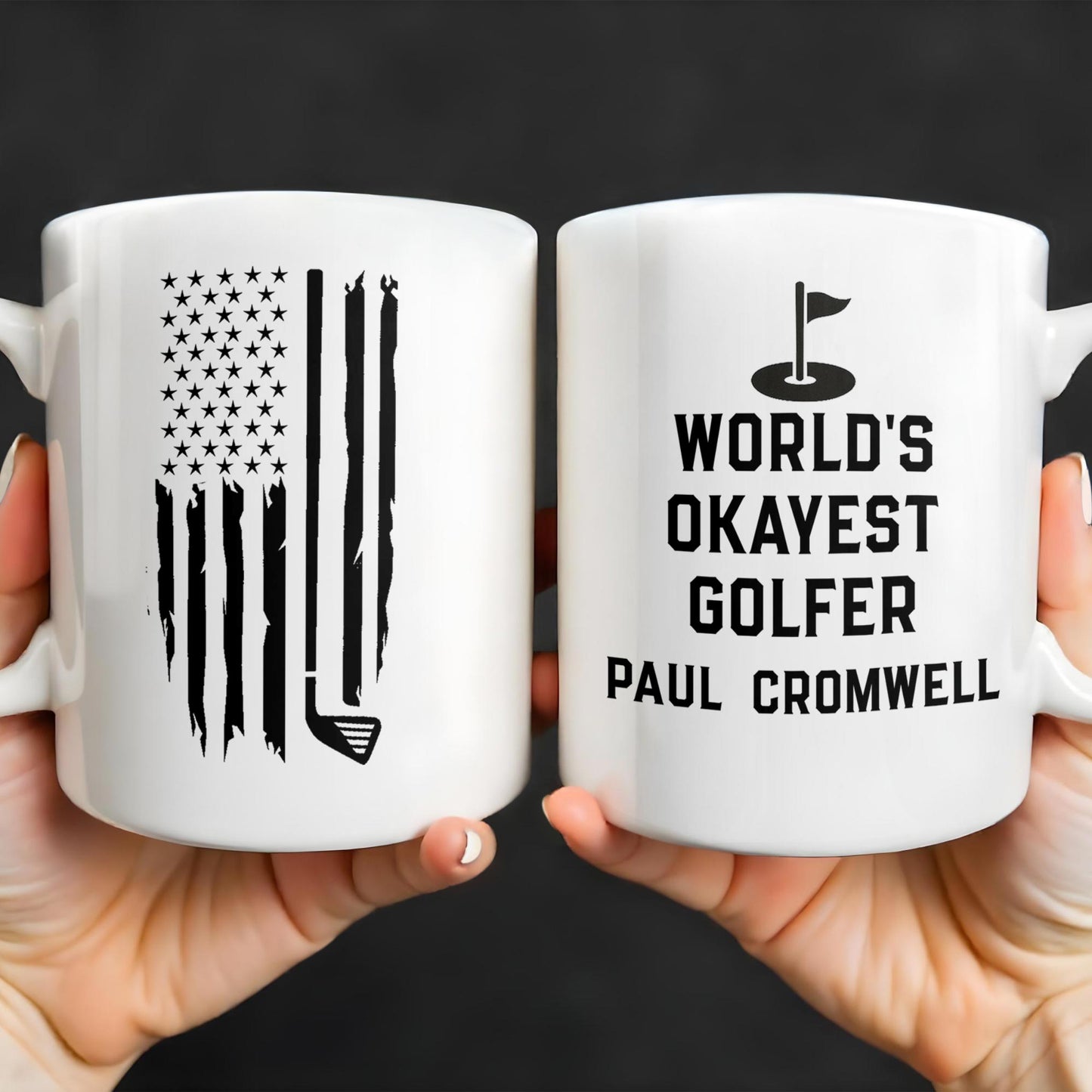 World's Okayest Golfer, Golf Flag and Distressed American Flag - Personalized Custom Coffee Mug - GOLF002_MG