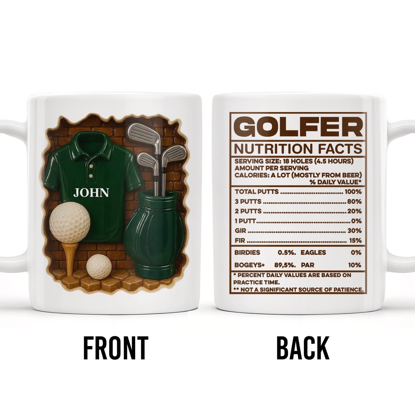 Golfer Nutrition Facts With Golf Accessories - Personalized Custom Coffee Mug - GOLF006_MG