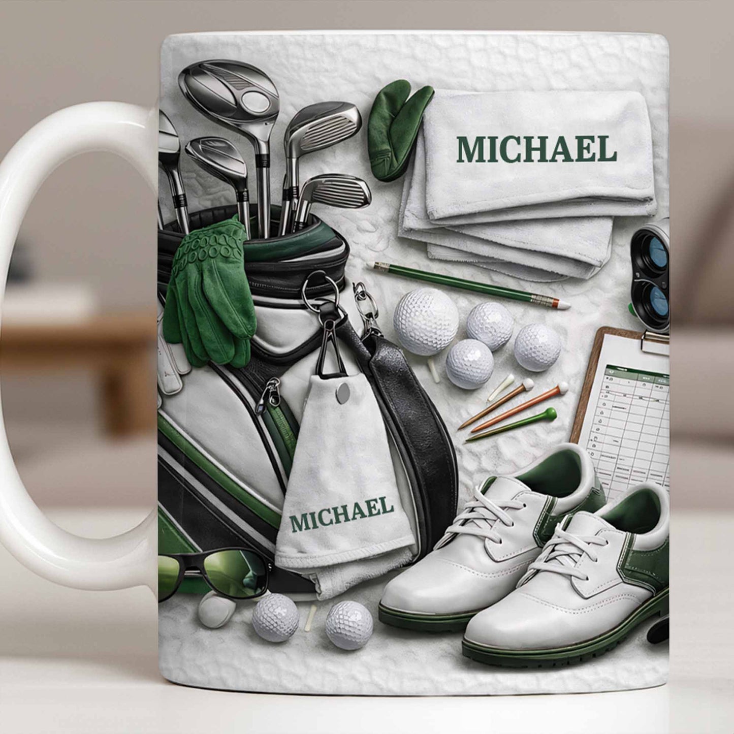 Customizable Golf Themed Mug With Clubs And Balls - Personalized Custom Coffee Mug - GOLF012_MG