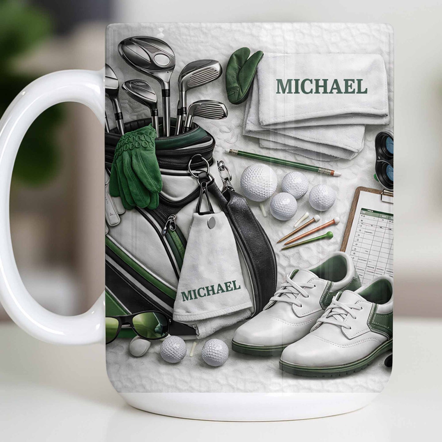 Customizable Golf Themed Mug With Clubs And Balls - Personalized Custom Coffee Mug - GOLF012_MG
