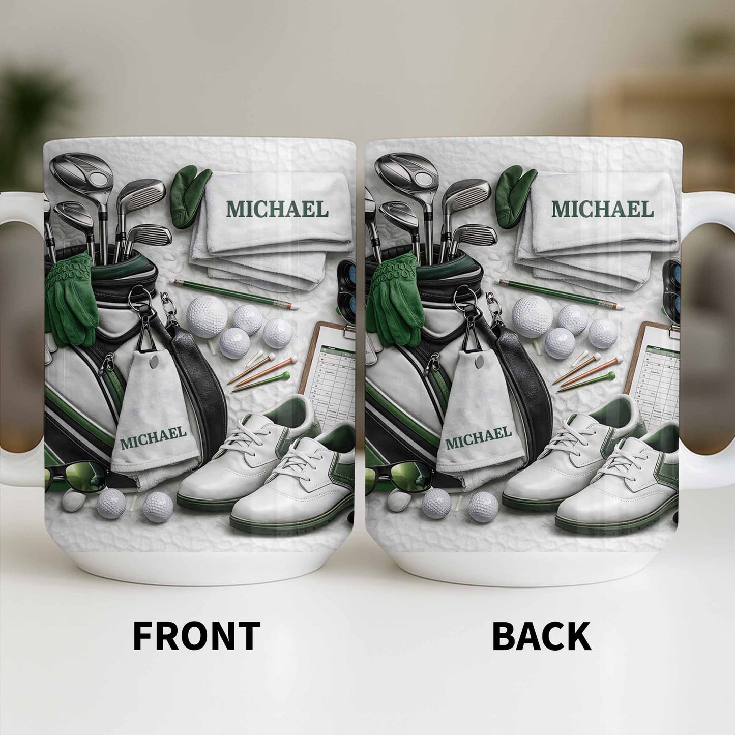 Customizable Golf Themed Mug With Clubs And Balls - Personalized Custom Coffee Mug - GOLF012_MG
