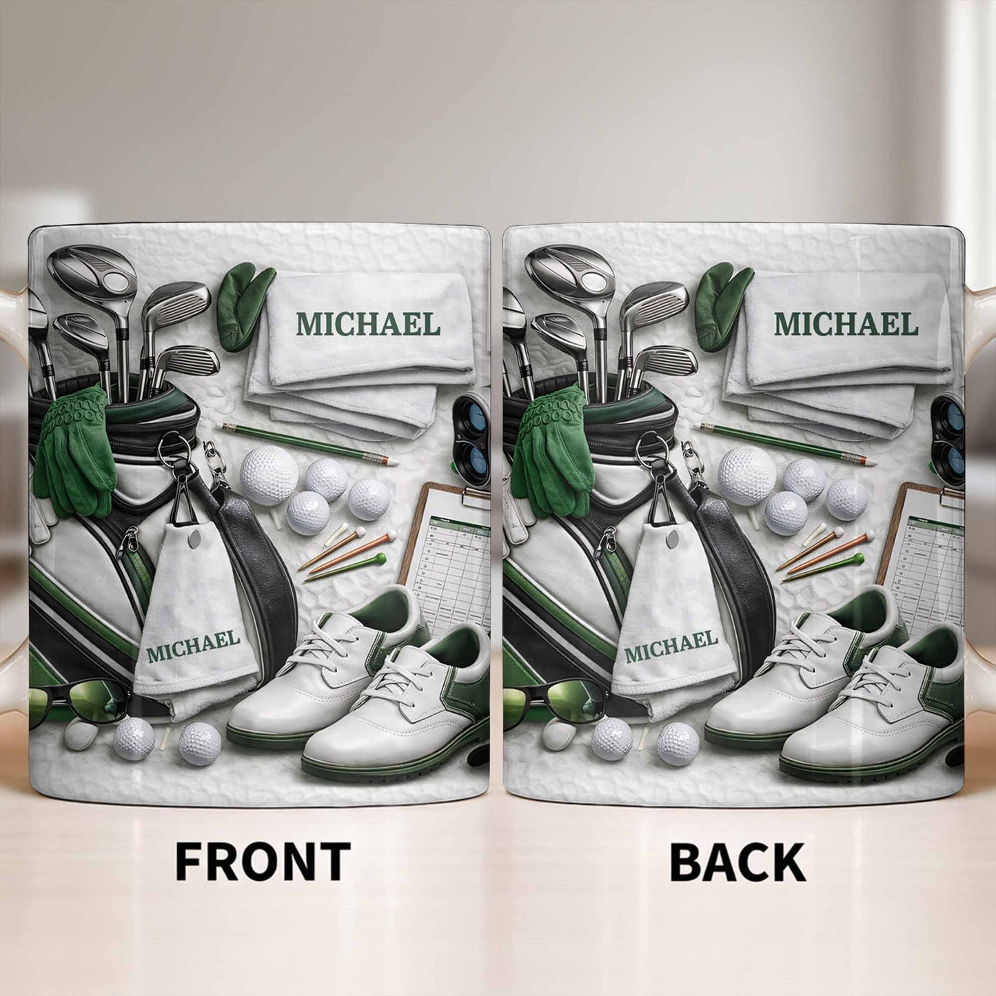 Customizable Golf Themed Mug With Clubs And Balls - Personalized Custom Coffee Mug - GOLF012_MG
