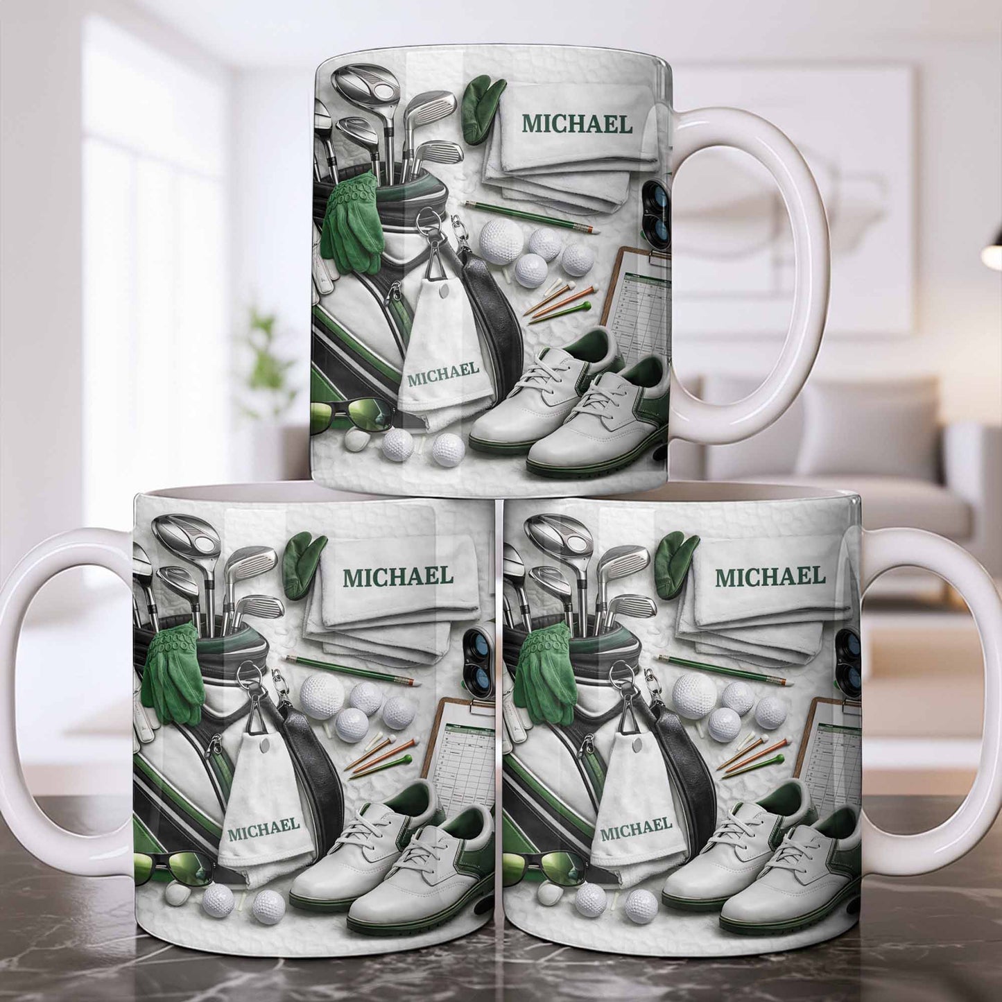Customizable Golf Themed Mug With Clubs And Balls - Personalized Custom Coffee Mug - GOLF012_MG