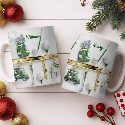 Customized Name, Golf Bag, Clubs, Balls, And Cart - Personalized Custom Coffee Mug - GOLF015_MG