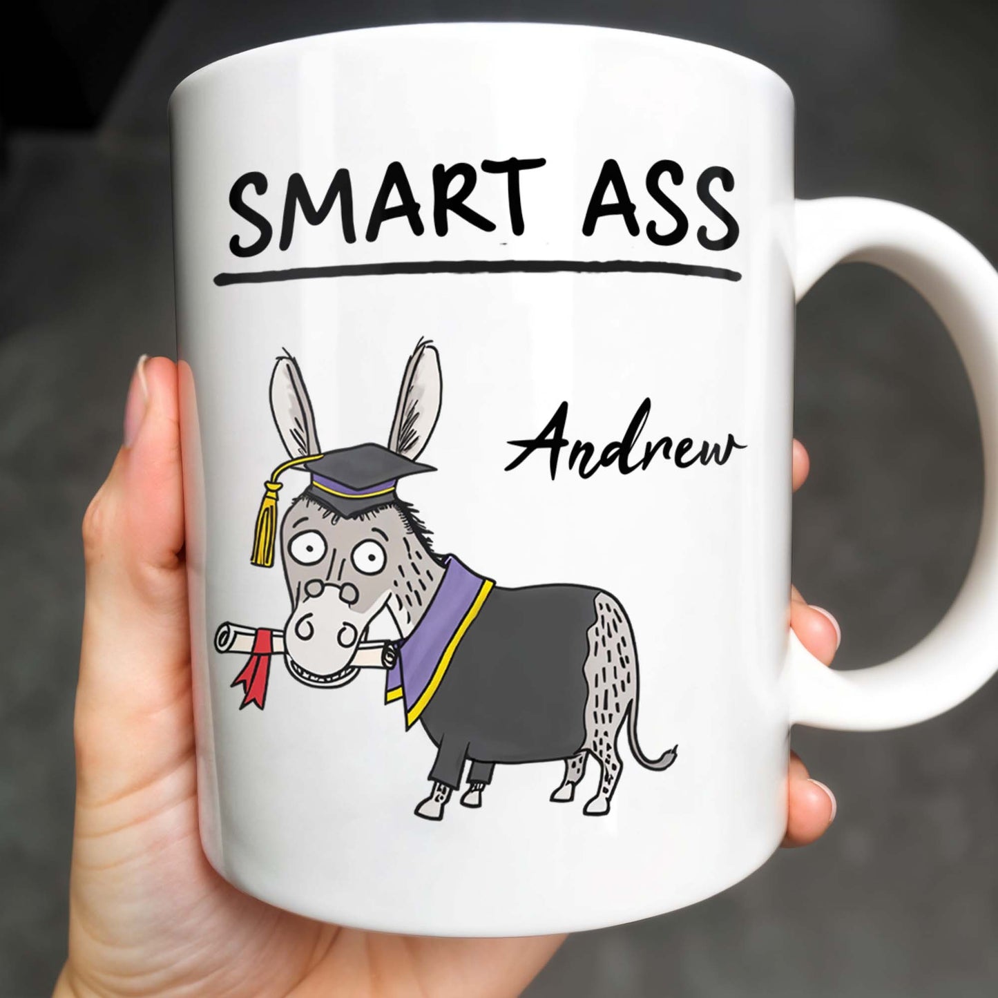 Smart Ass, Graduation Donkey With Cap And Diploma - Personalized Custom Coffee Mug - GRAD001_MG
