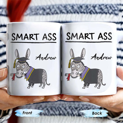 Smart Ass, Graduation Donkey With Cap And Diploma - Personalized Custom Coffee Mug - GRAD001_MG